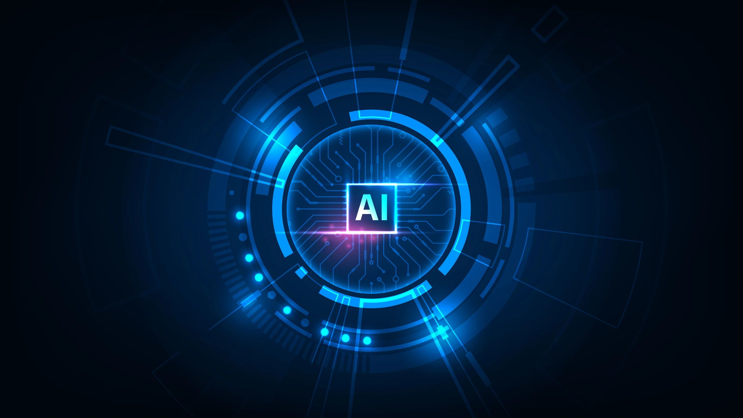 Abstract glowing microchip and network connections representing advanced security technology